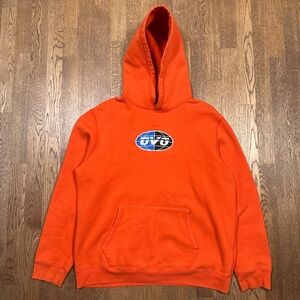 OVO Globe Embroidered Logo Orange Fleece Hoodie Mens XL